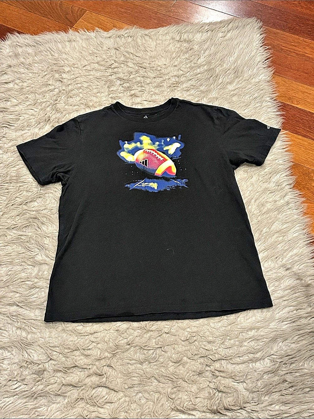 Adidas Boys Graphic Football Tee in Black Size Large Plus